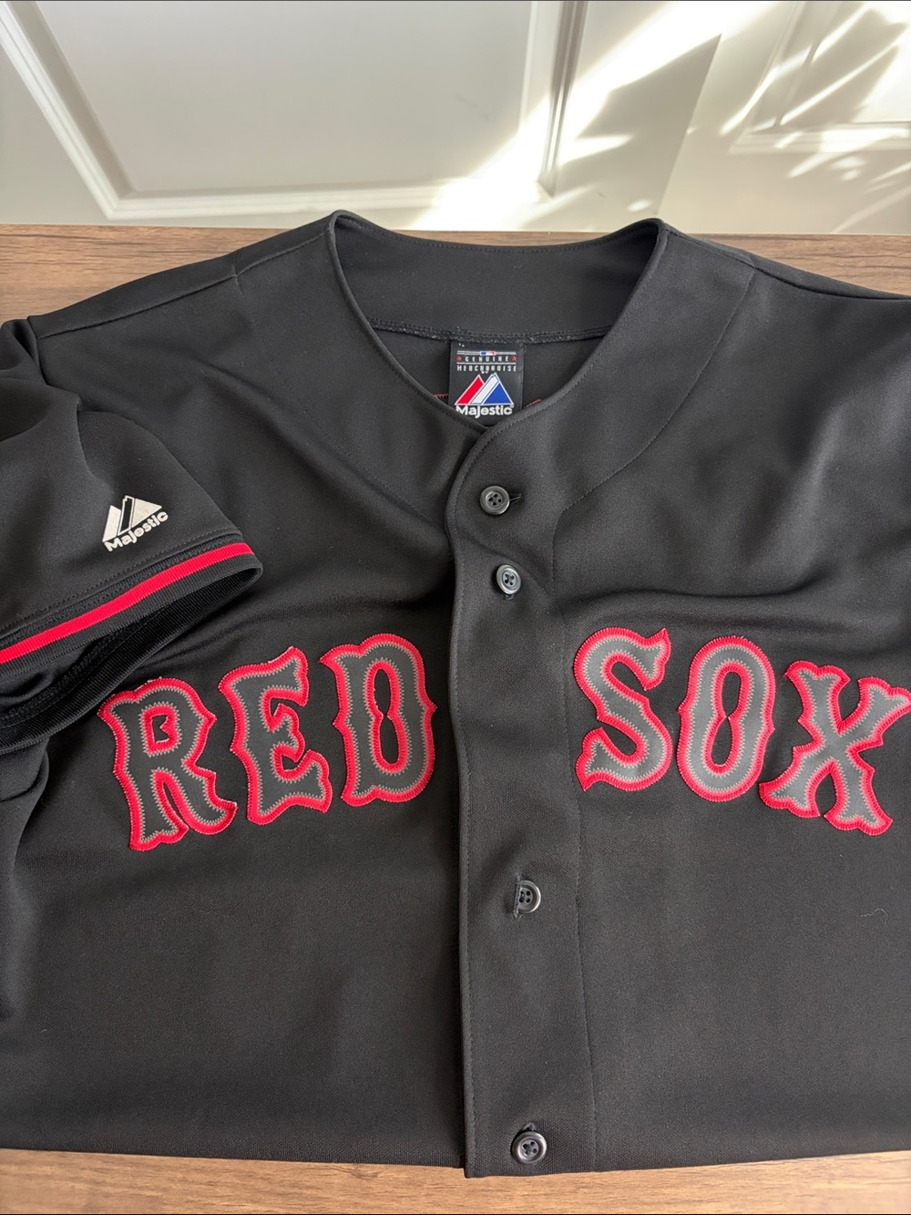 Majestic Men’s Boston Red Sox Pedroia Button-Front Jersey medium
